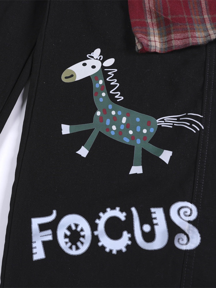 Plaid Color-blocked Cartoon Straight-fit Jeans