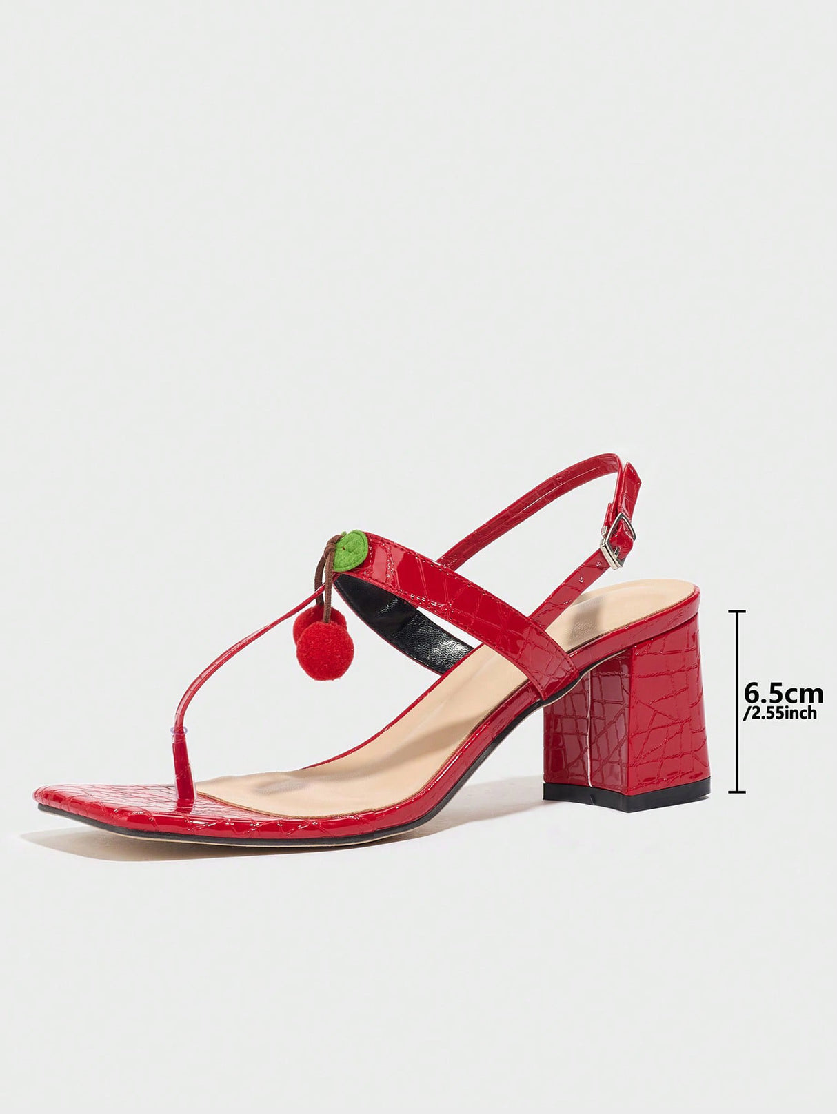 Sexy Red Cherry Square-toe High-heeled Sandals