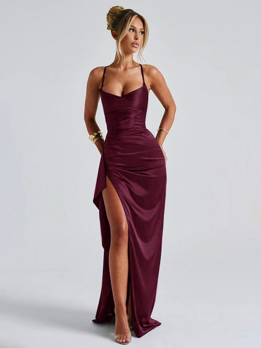Satin Camisole Sexy Slit Dinner Party Long Dress