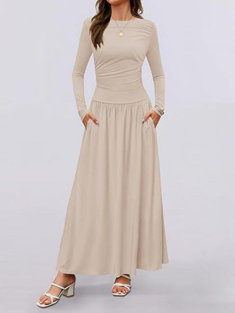 Liber Spring Women's Pocket Solid Color Maxi Dresses