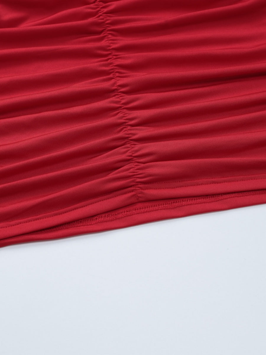 Turtleneck Red Wrinkles All Over The Body Seminarians Hip-hugging Nightclub Short Dress