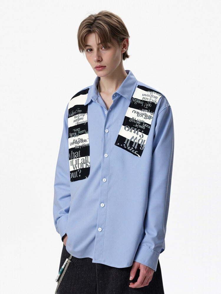 Patchwork Striped Shirt with Shawl Accent