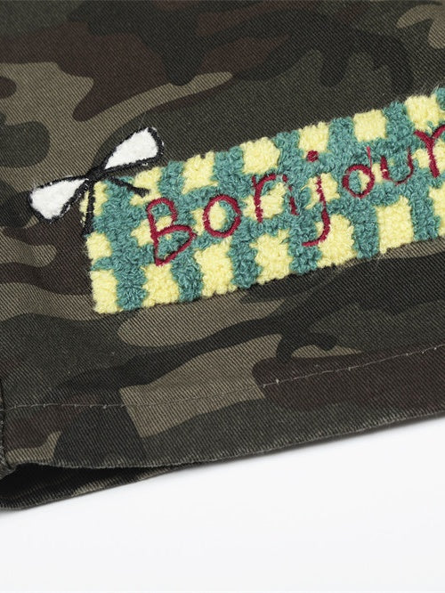 Cartoon Embroidery Camouflage Work Clothes Vibe Wide Leg Five Points Shorts