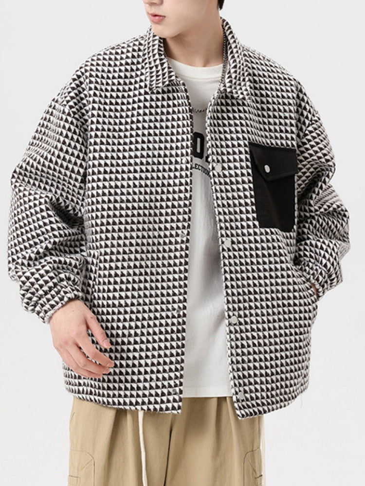 Karierte Jacke mit Farbblock-Karo und Reverskragen