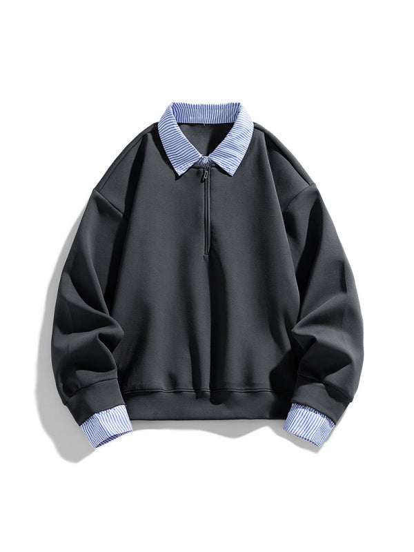 Mock-layer Striped-panel Polo Shirt