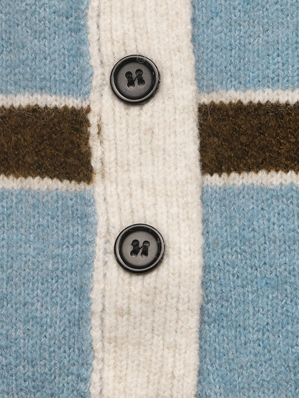Retro Preppy Style Striped Polo Collar Half-open Knit Sweater