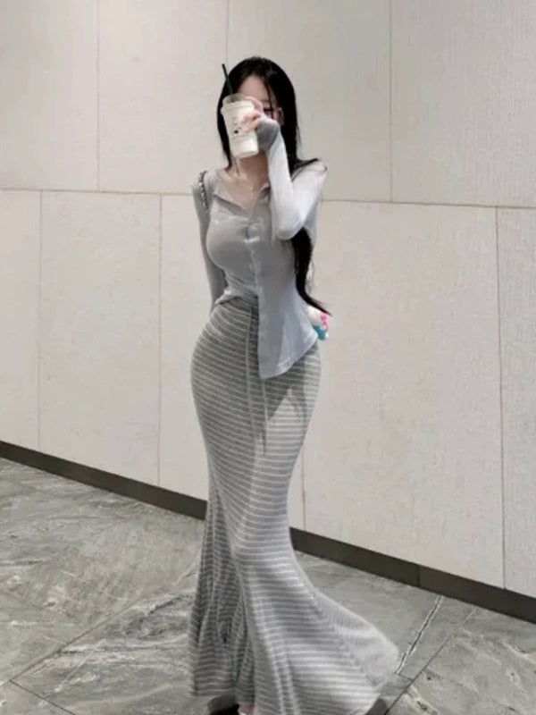 Elegant And Slimming Striped Fishtail Skirt