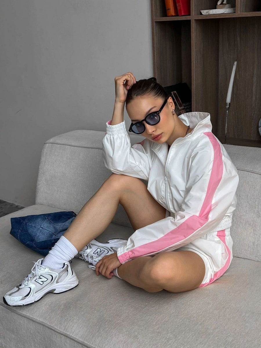 Liber Autumn women's contrast color block jacket long sleeve two piece suit