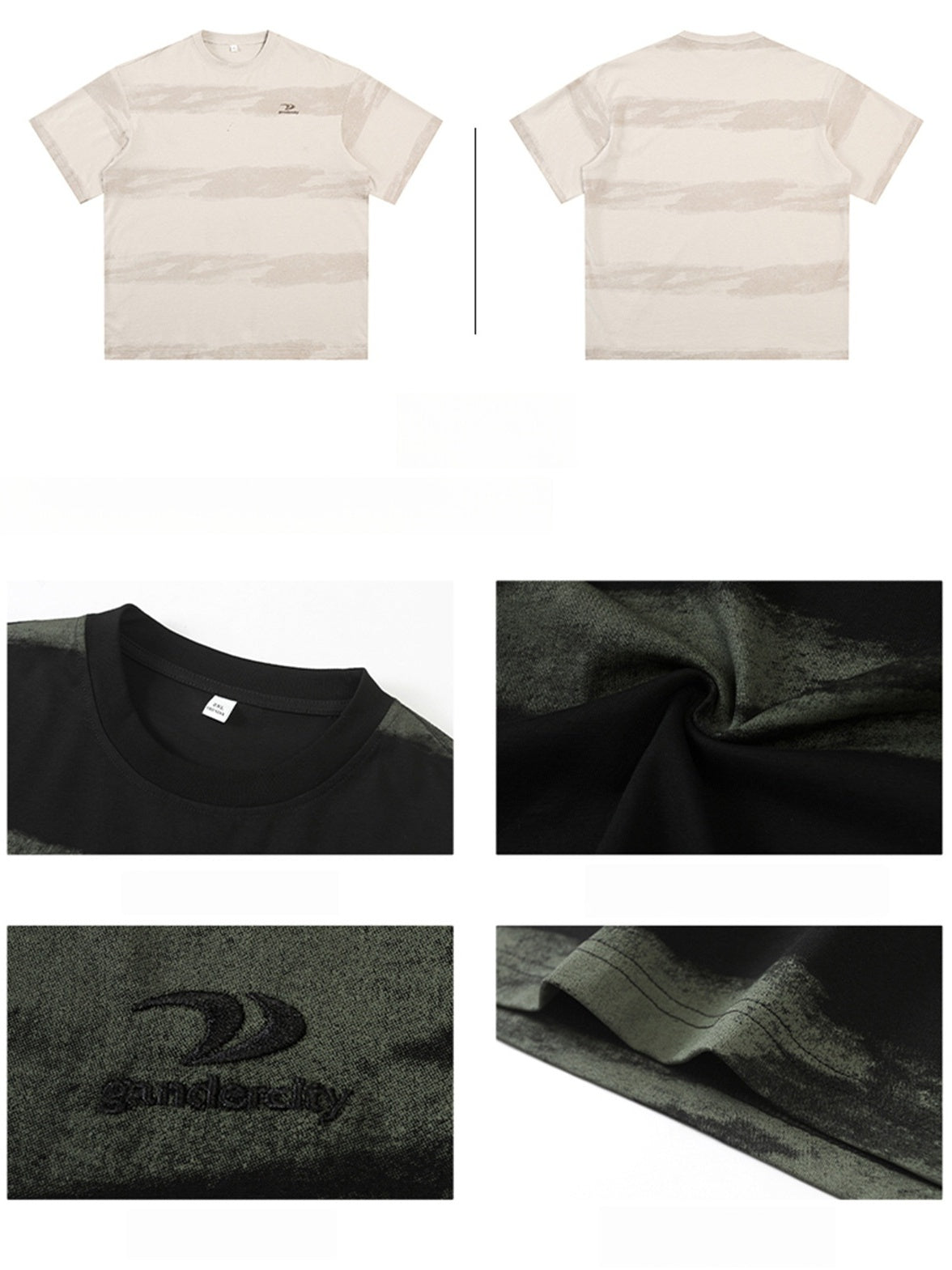 Imitation Tie-dye Stripes Pure Embroidery T-shirts