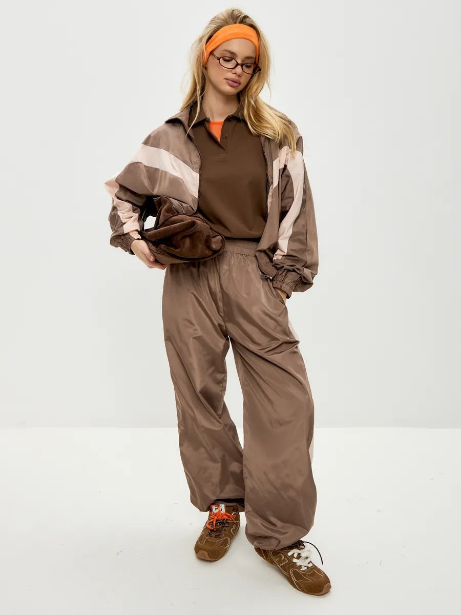 Liber Autumn women's clothing contrasting colors Sports jacket Long-sleeved two-piece suit