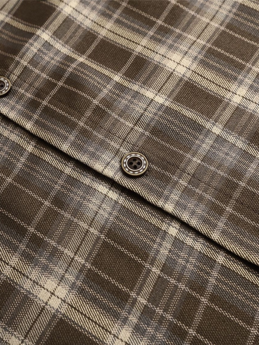 Liber Autumn Neutral wear Tie Plaid Shirts