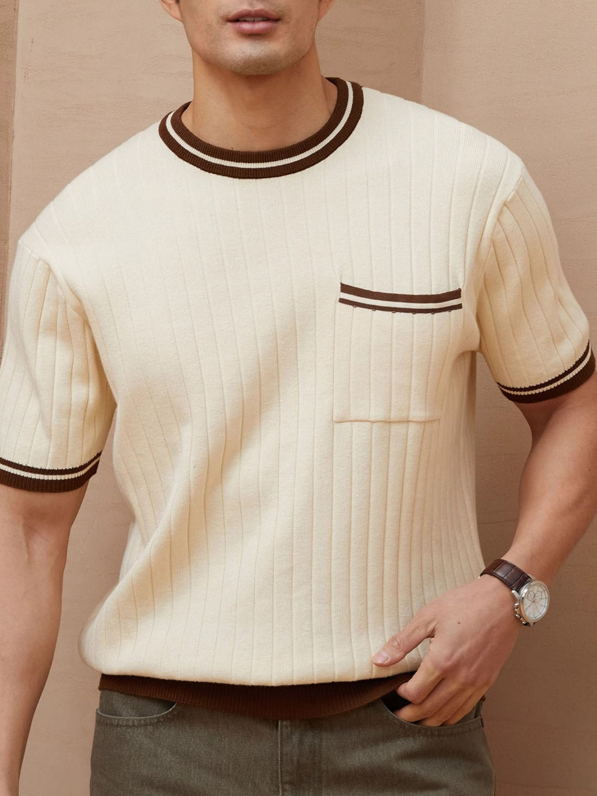 Pocket Color Blocking Slim-fit T-shirts