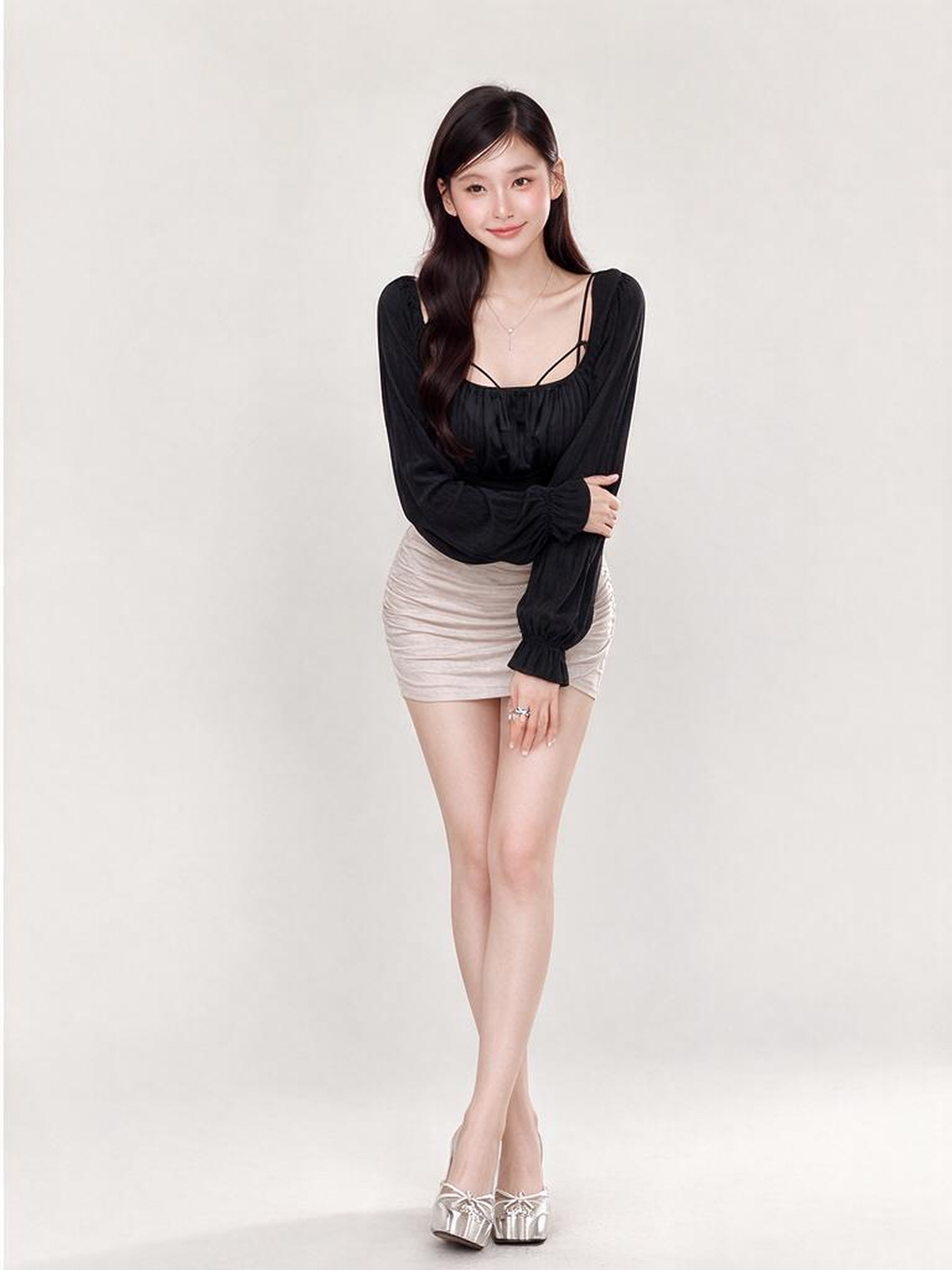 Slimming Pleated High-waisted Pencil Skirt