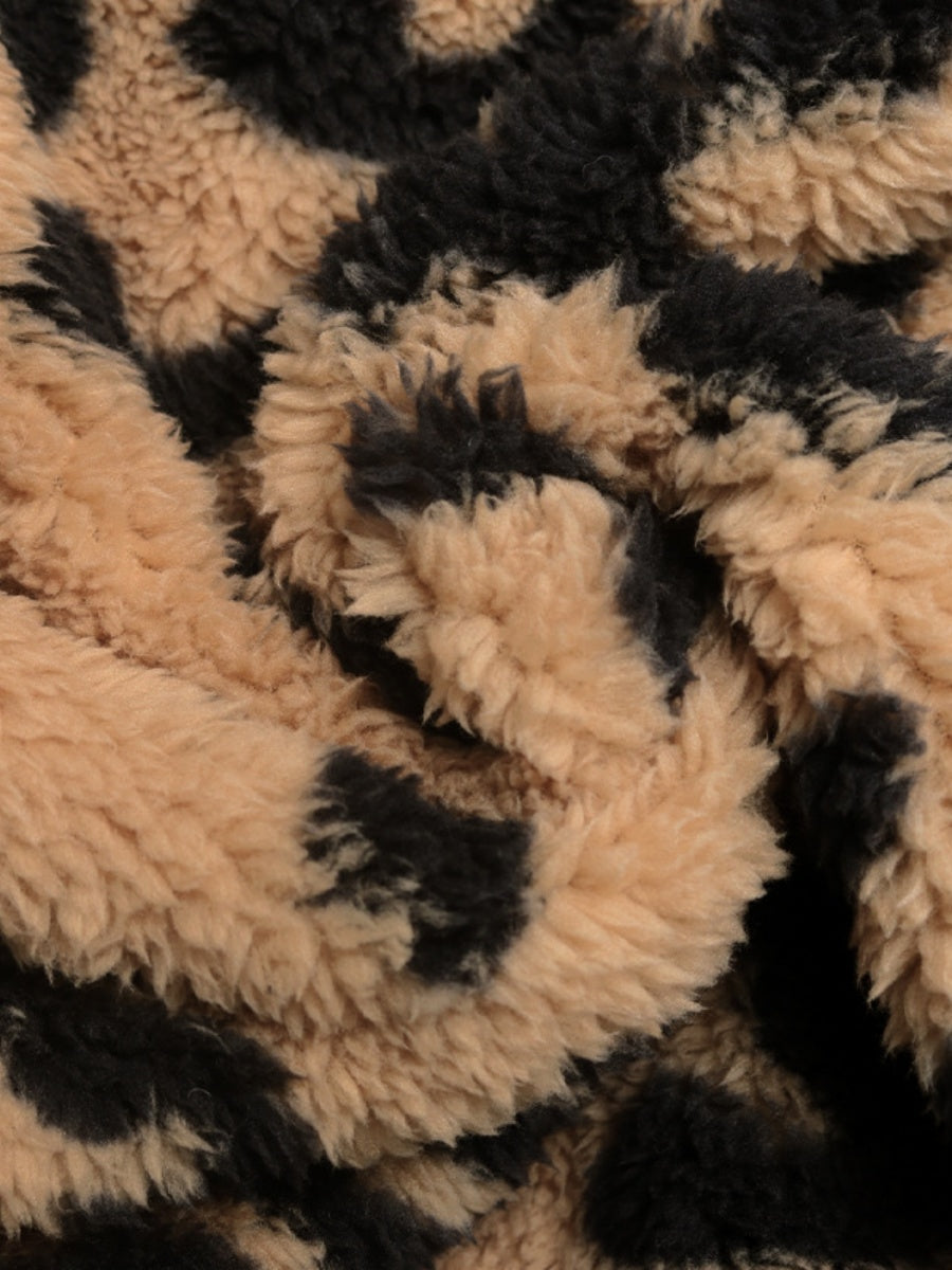 Splicing Zipper Leopard print apricot pocket jacket