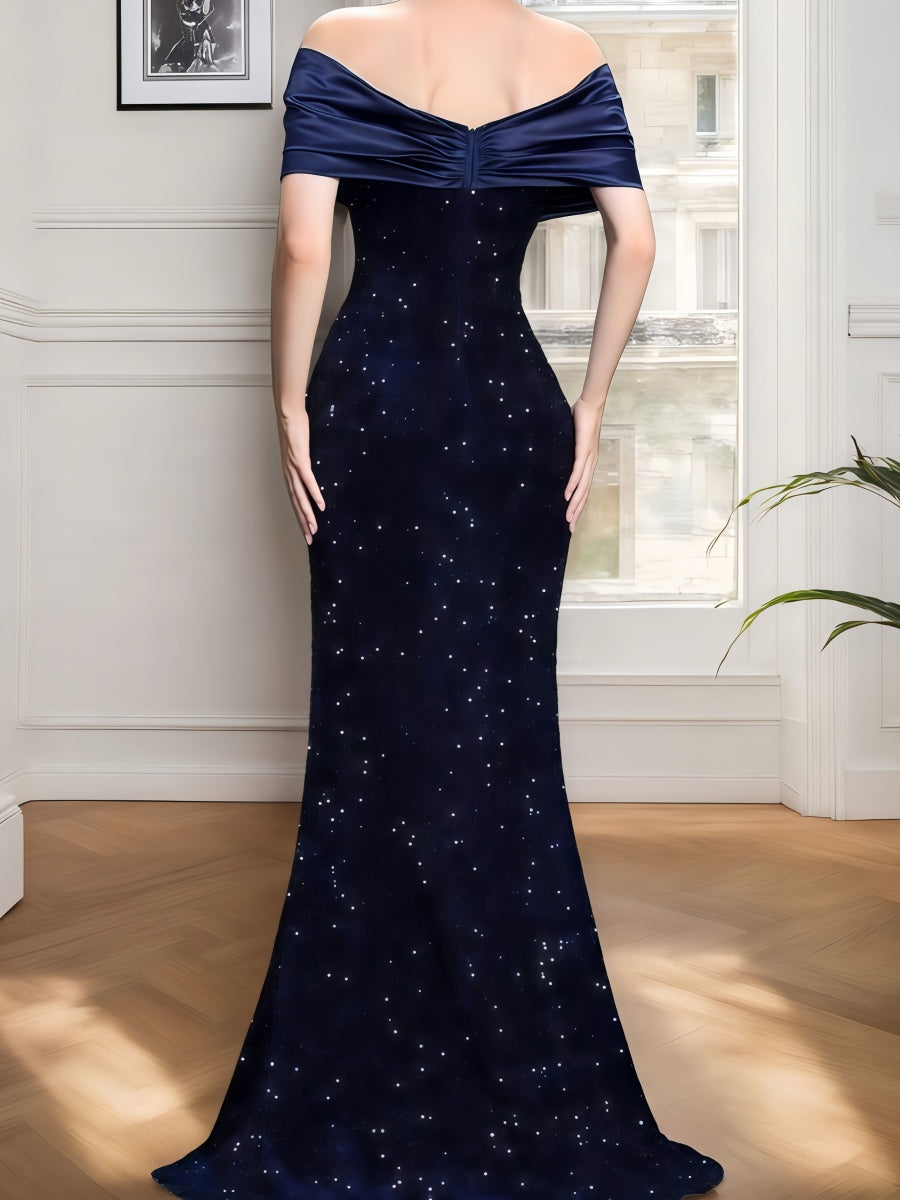 Off Shoulder Wrap hip Sequins Maxi Dresses