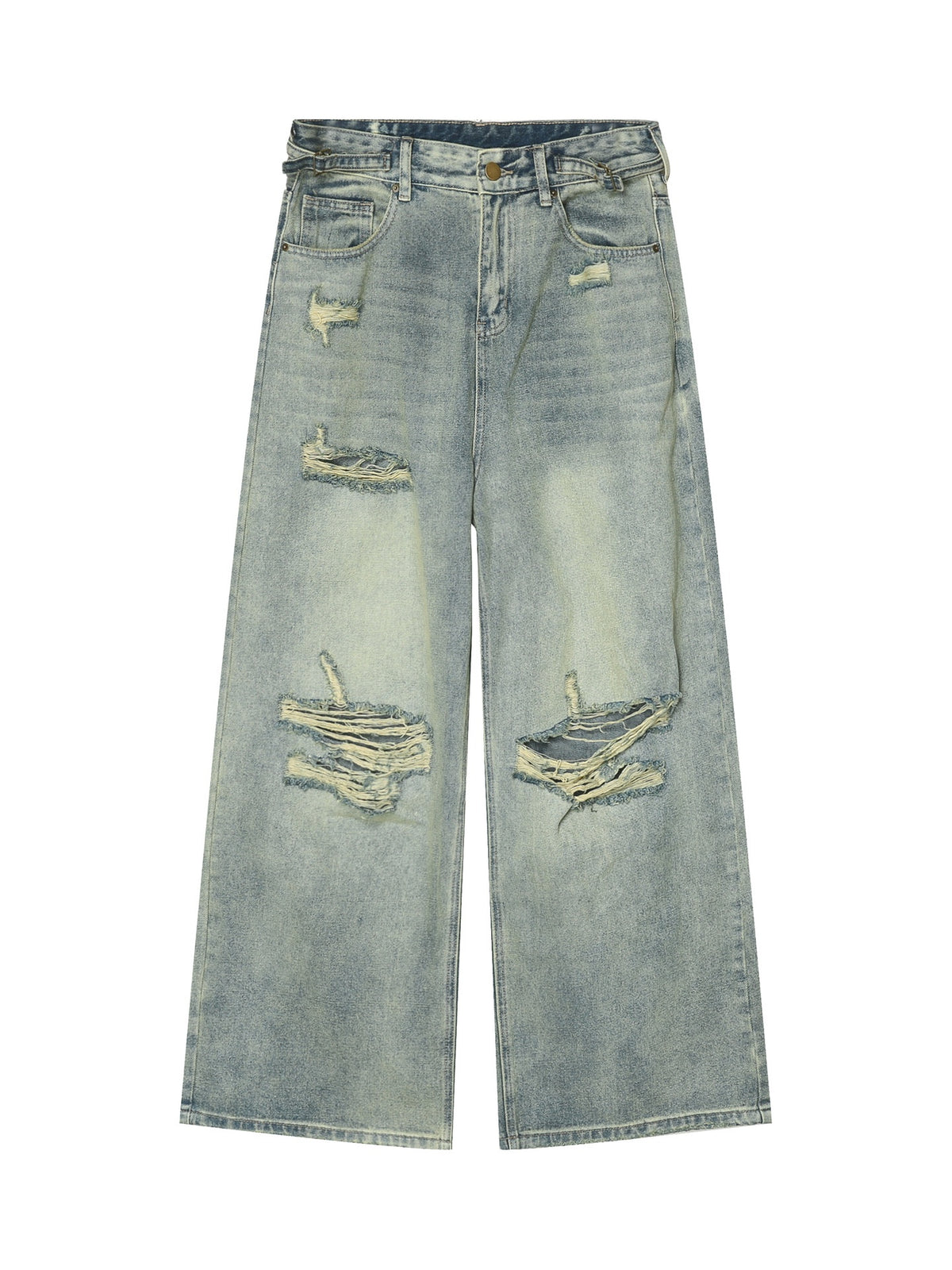 Hole Washed Distressed Loose-fit Wide-leg Jeans