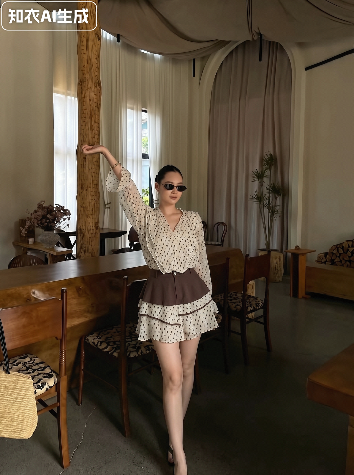 Korean Style Preppy Polka Dot Dress Two-piece Set