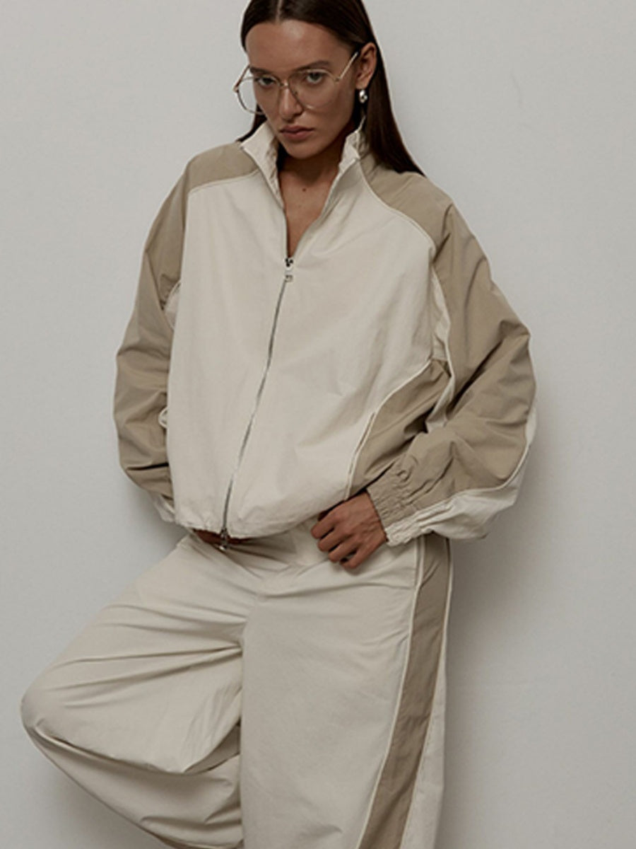 Liber Autumn women's drawstring clothing Colorblock long-sleeved two-piece jacket