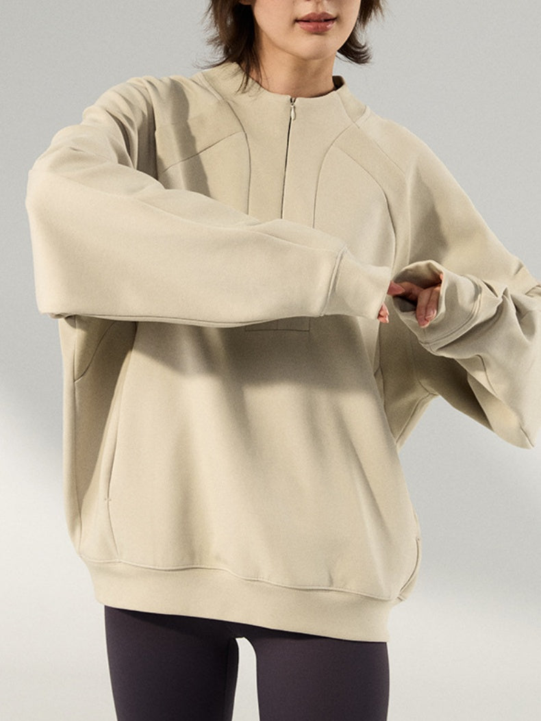Lycra Pearl Stretch Half Zipper Comfort Keep Warm Sweatshirts&Hoodies