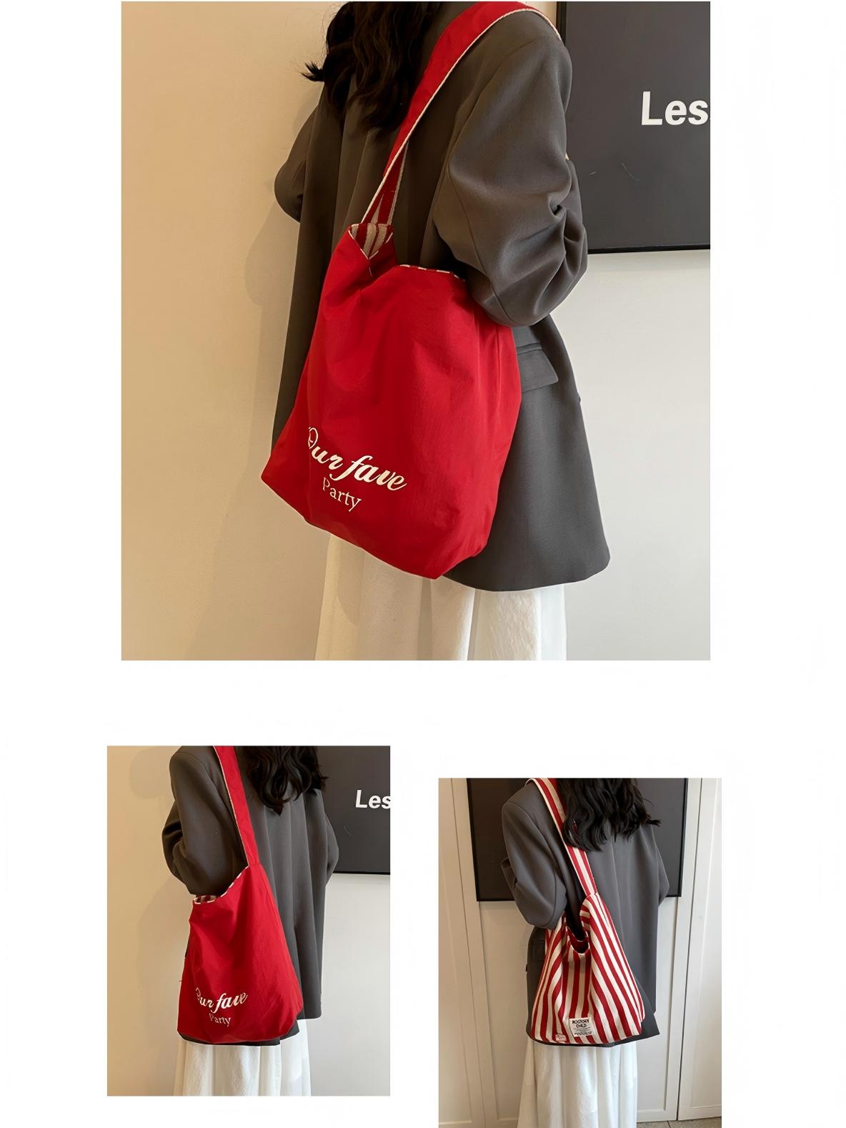 Striped Canvas Reversible Versatile Commuter Shoulder Bag