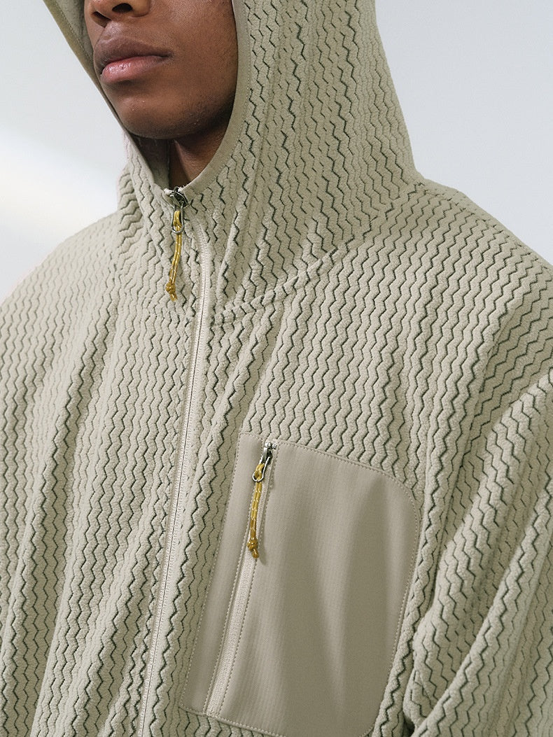 Bata Wave Pattern Stand Collar Outdoor Windproof Zipper Jacket