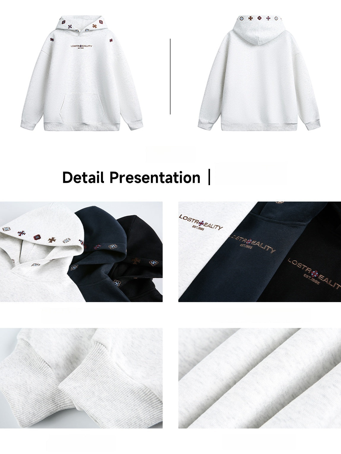Ethnic-Embroidered Hooded Sweatshirt
