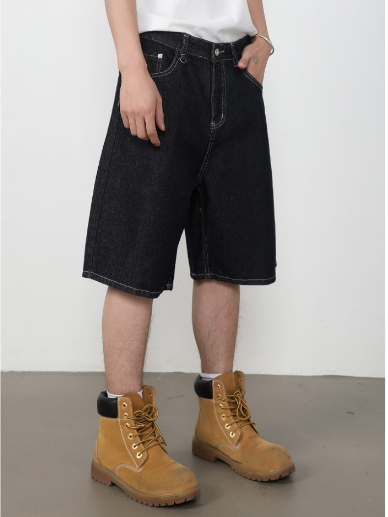 Retro Five Points Loose-fit Leisure Denim Shorts