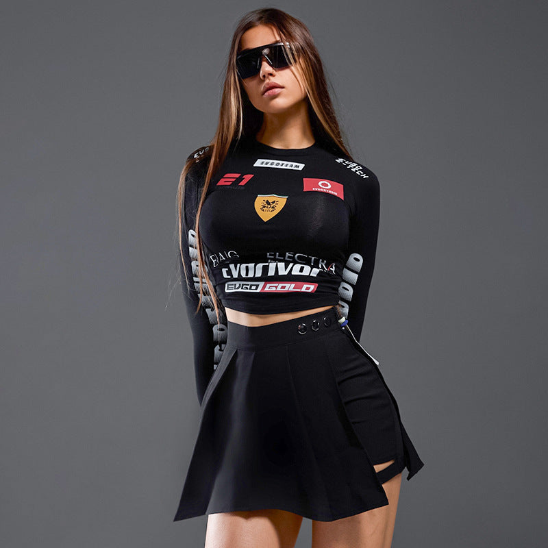 Street Style Cool Biker Style Letter Print Top