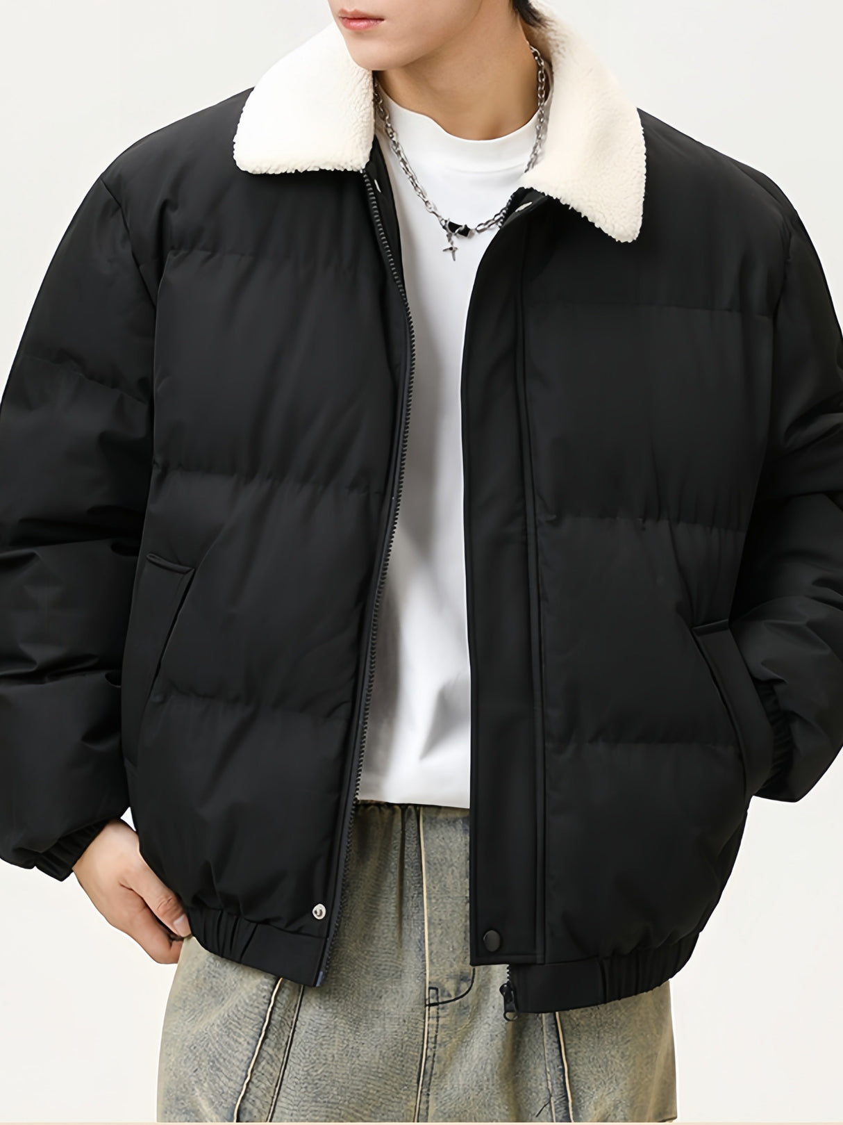 Comfortable And Casual Faux Lambswool Lapel Cotton Coat