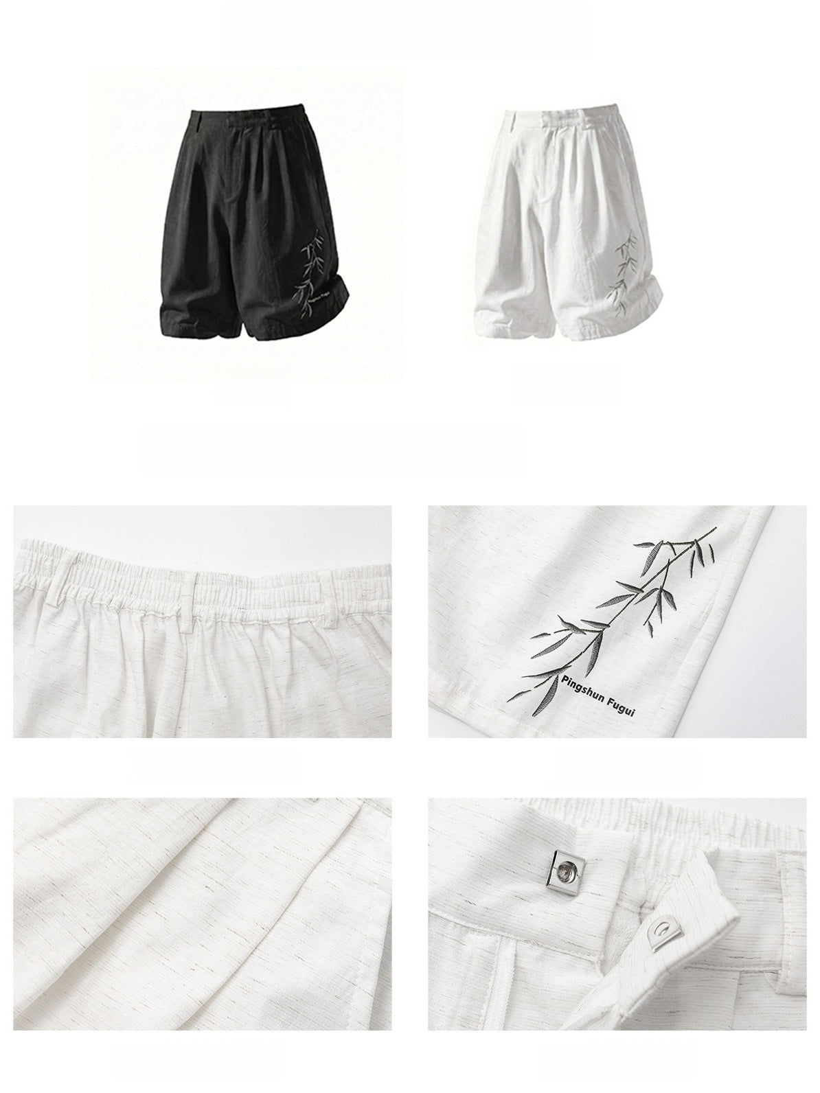 Imitation Linen Texture Printed New Chinese Style Five Points Shorts