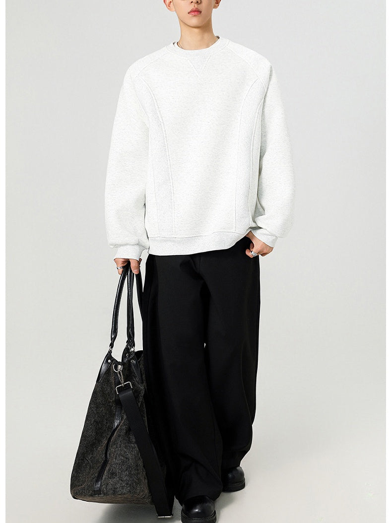 Boxy Structure Patchwork Collarless Sweatshirt