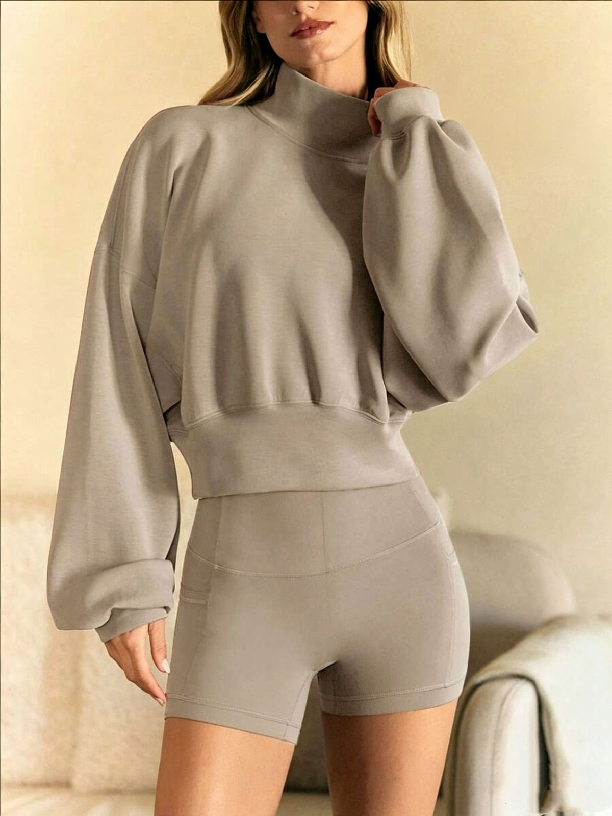 Women's Autumn/Winter Solid Color High Neck Loose Long Sleeve Sweatshirt