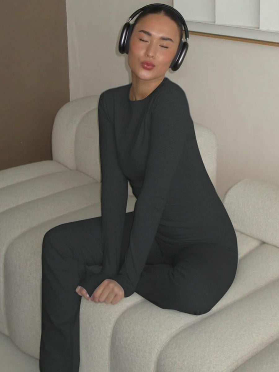 Long-sleeved Tops Tight Trousers High Waist Leisure Workplace Two-piece Suit