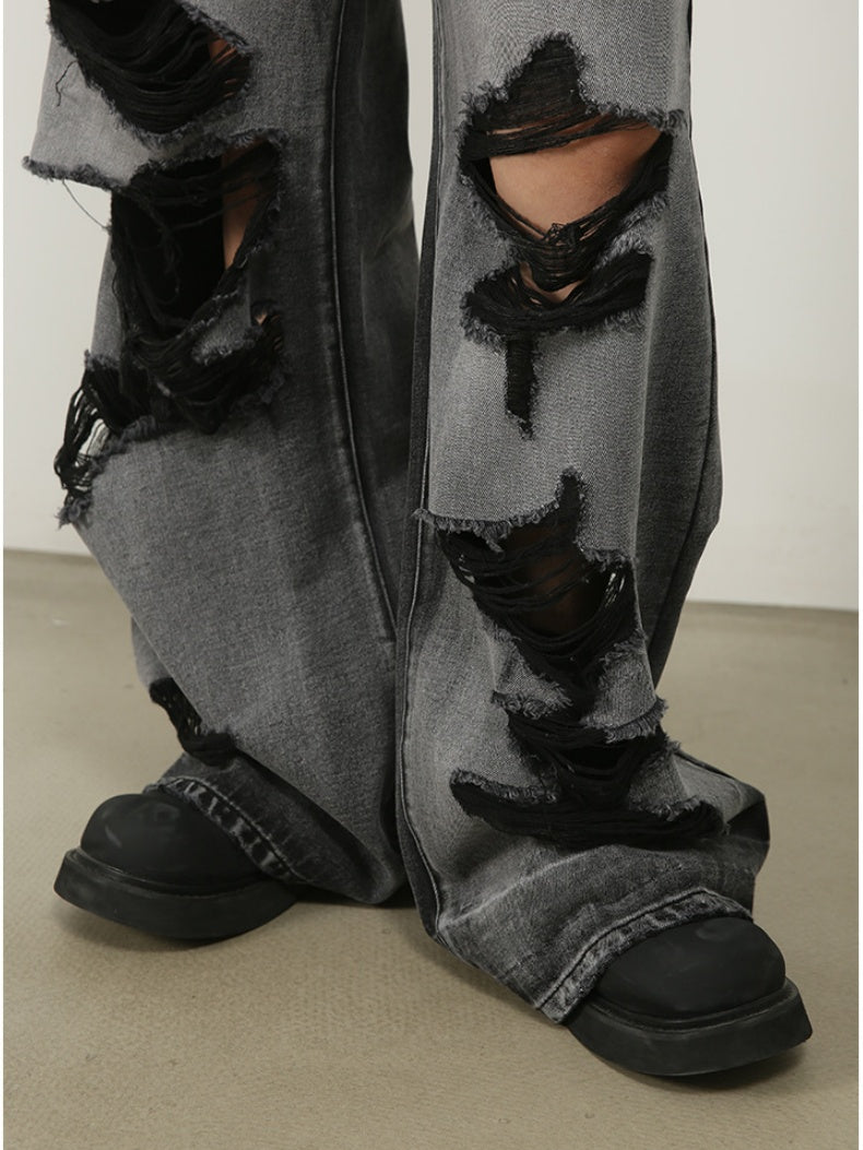 Hole Wide-leg Straight-fit Loose-fit Vibe Jeans