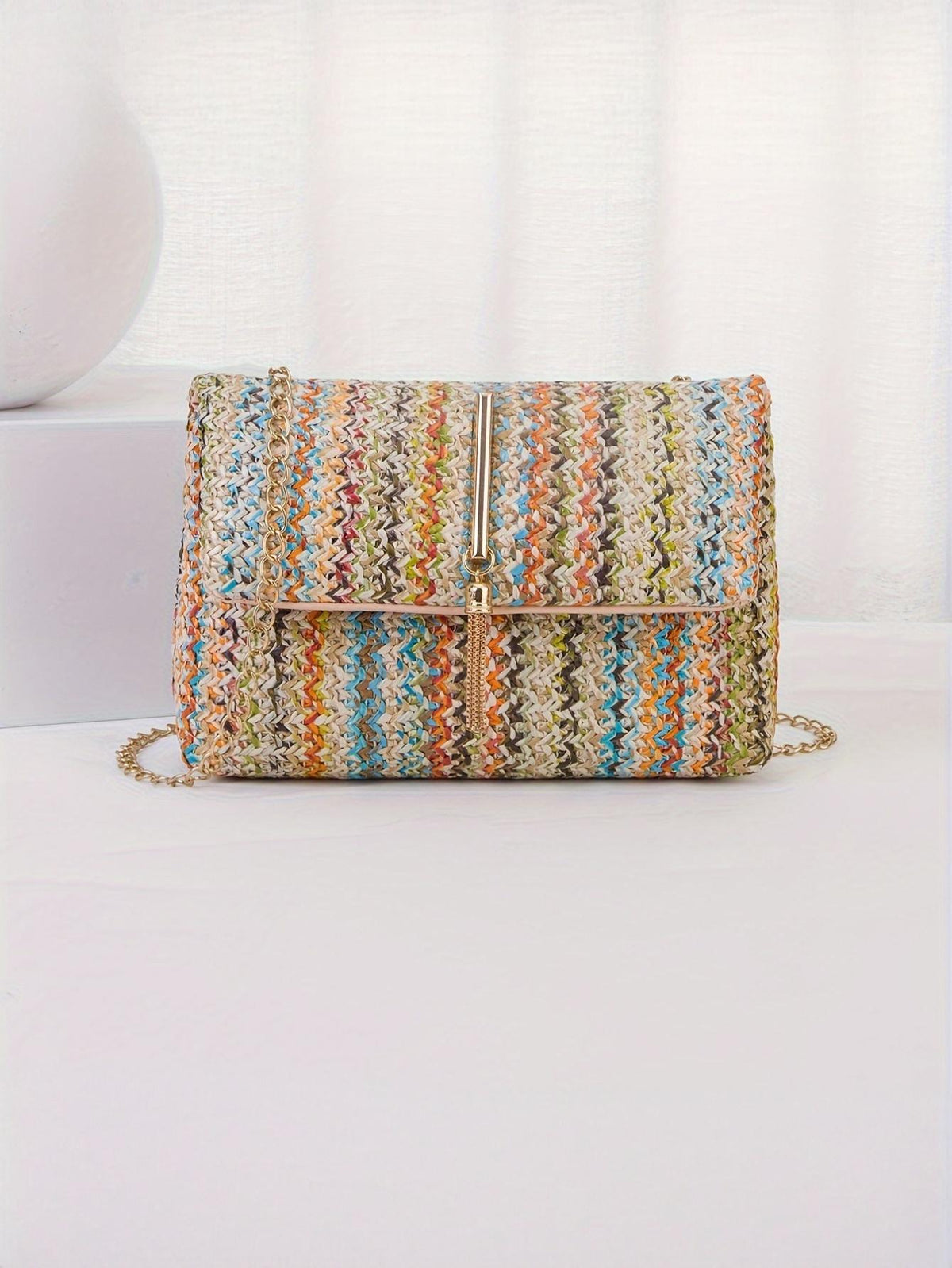 Colorful Straw Crossbody Bag For Vacation