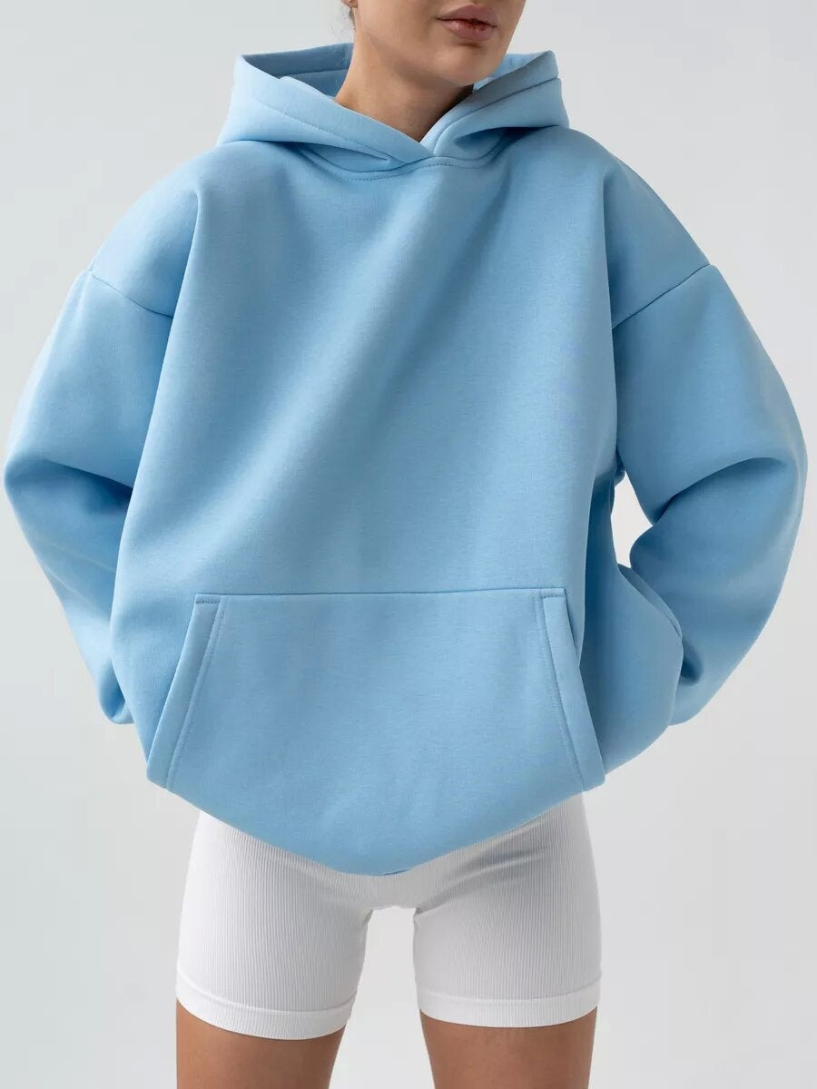 Liber Autumn women's pocket solid color pullover long sleeve two-piece suit