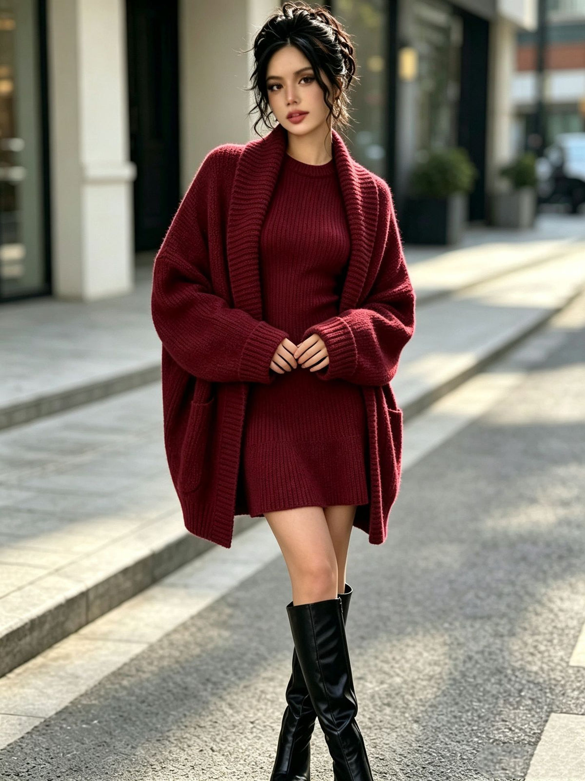 Autumn/Winter Loose Knit Cardigan Set