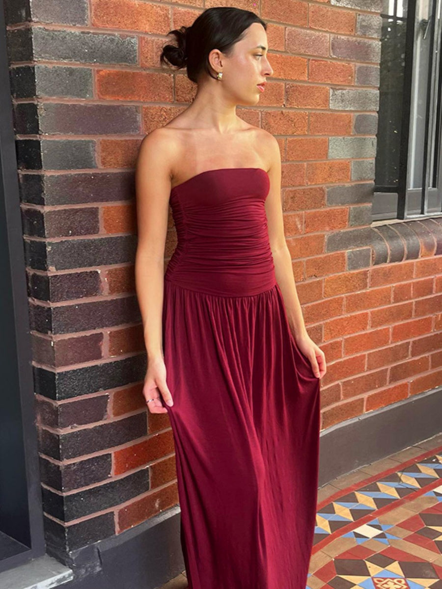 Strapless Gathered Long Dress