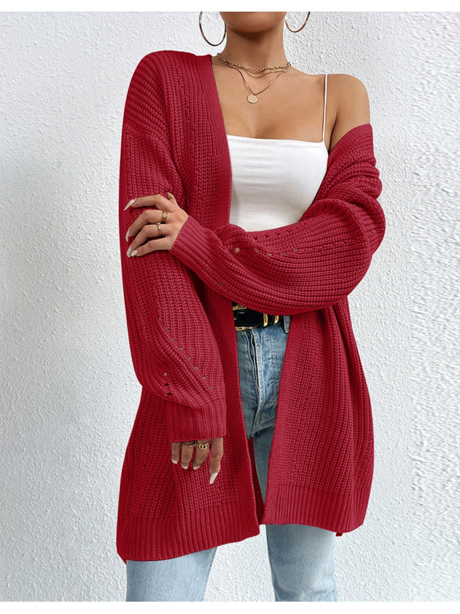 Liber Autumn Women's Color Plain stitch Mid-length Cardigans Coat