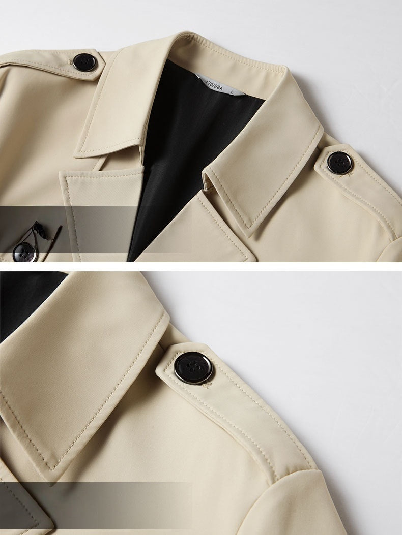Business Notch-Lapel Single-Breasted Mid-Length Trench Coat