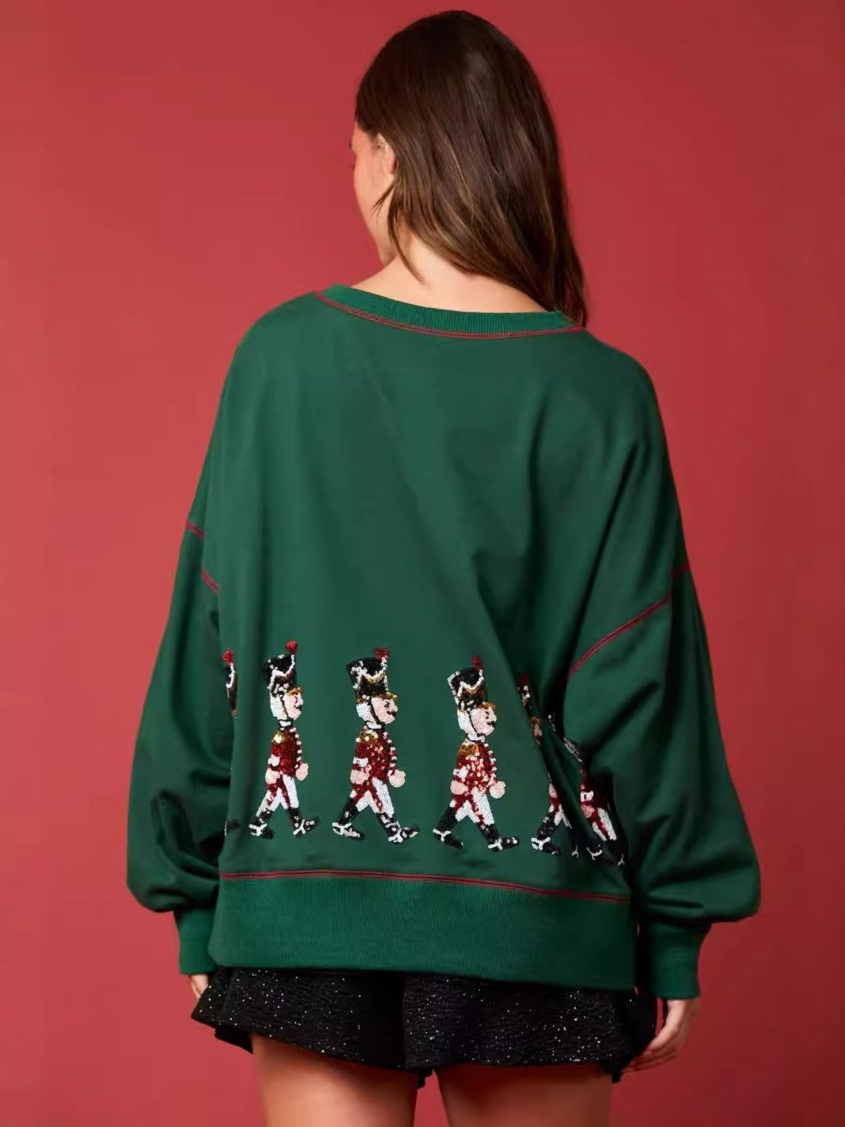 Christmas Soldier Sequined Sweatshirt Women's Long Sleeve Casual Pullover Top