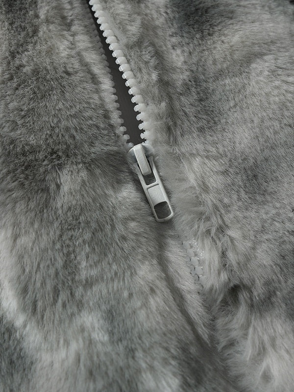 Tie-dye Gradient Cross Stitch Lambskin Faux Rabbit Fur Coat