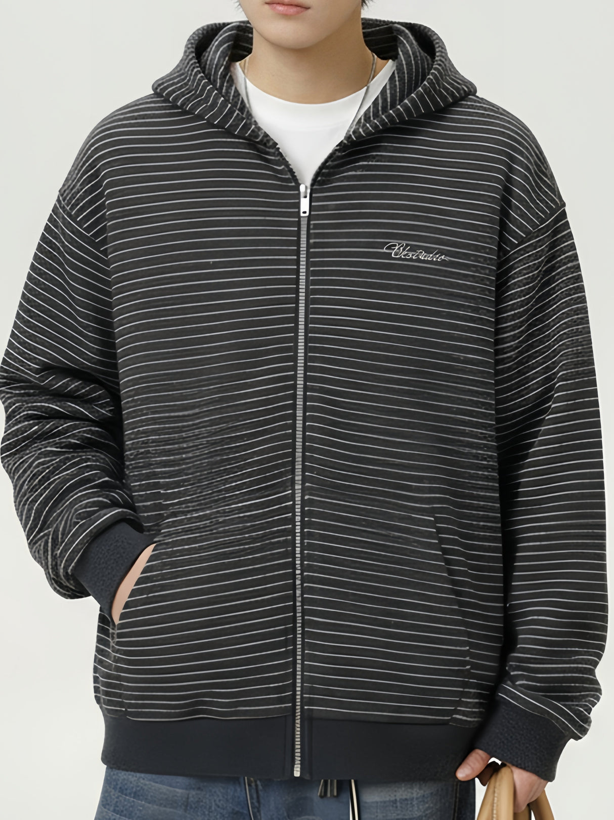 Stripes Hooded Cardigan Sweatshirt