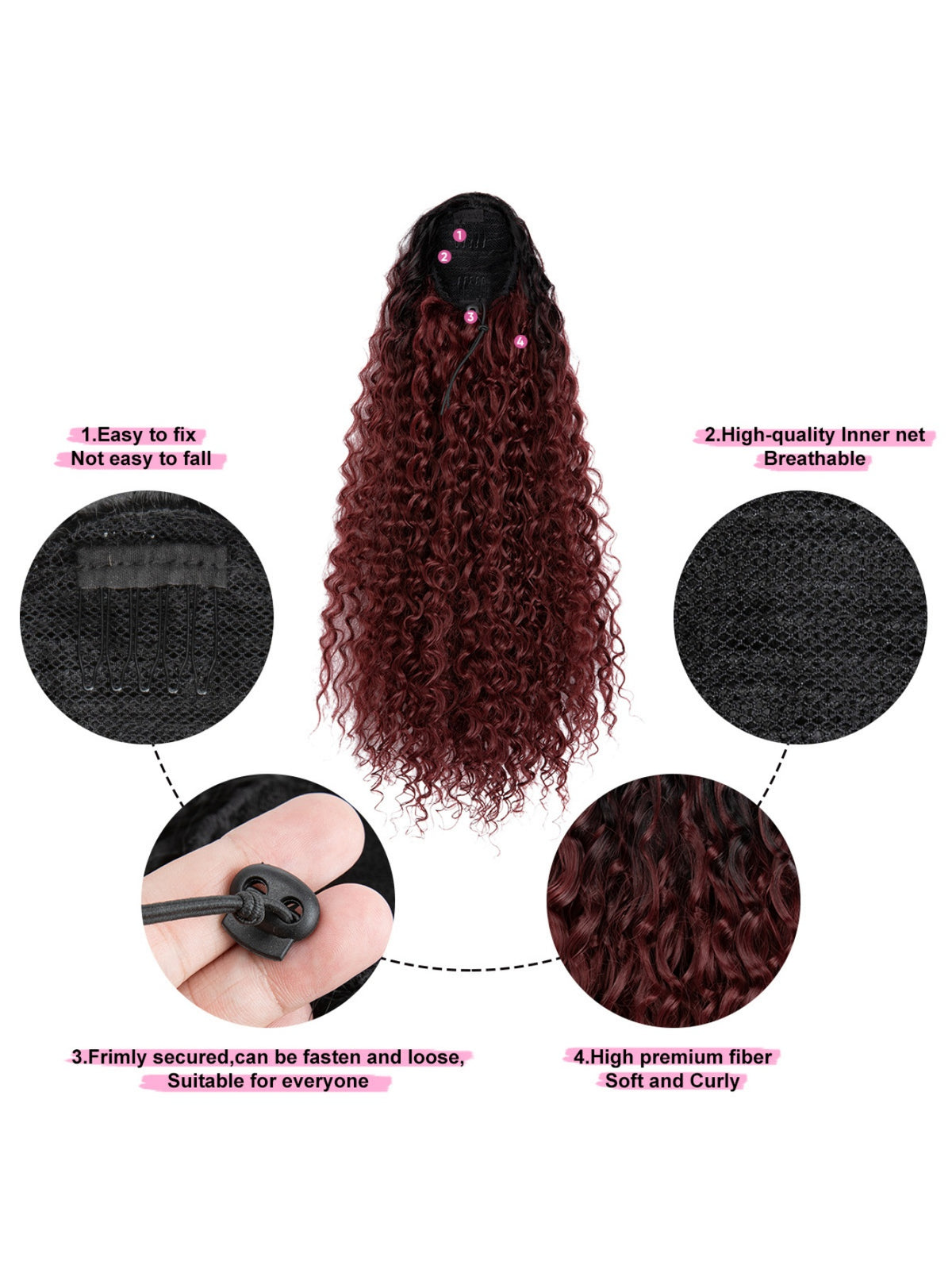 Drawstring Adjustable Synthetic Fiber Ponytail Wavy Curl Wig