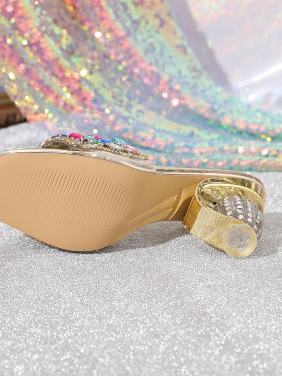 Transparent High-heeled Sandals With Colorful Rhinestone Embellishments