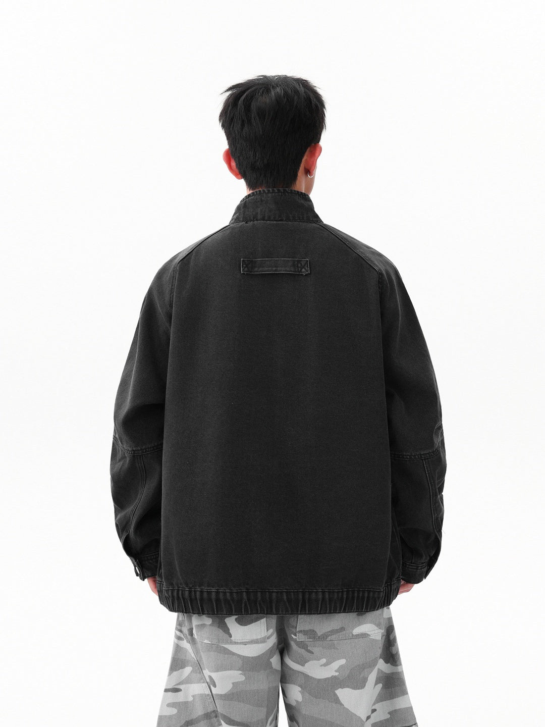 Retro Washing Stand Collar Zipper Workwear Denim Jacket