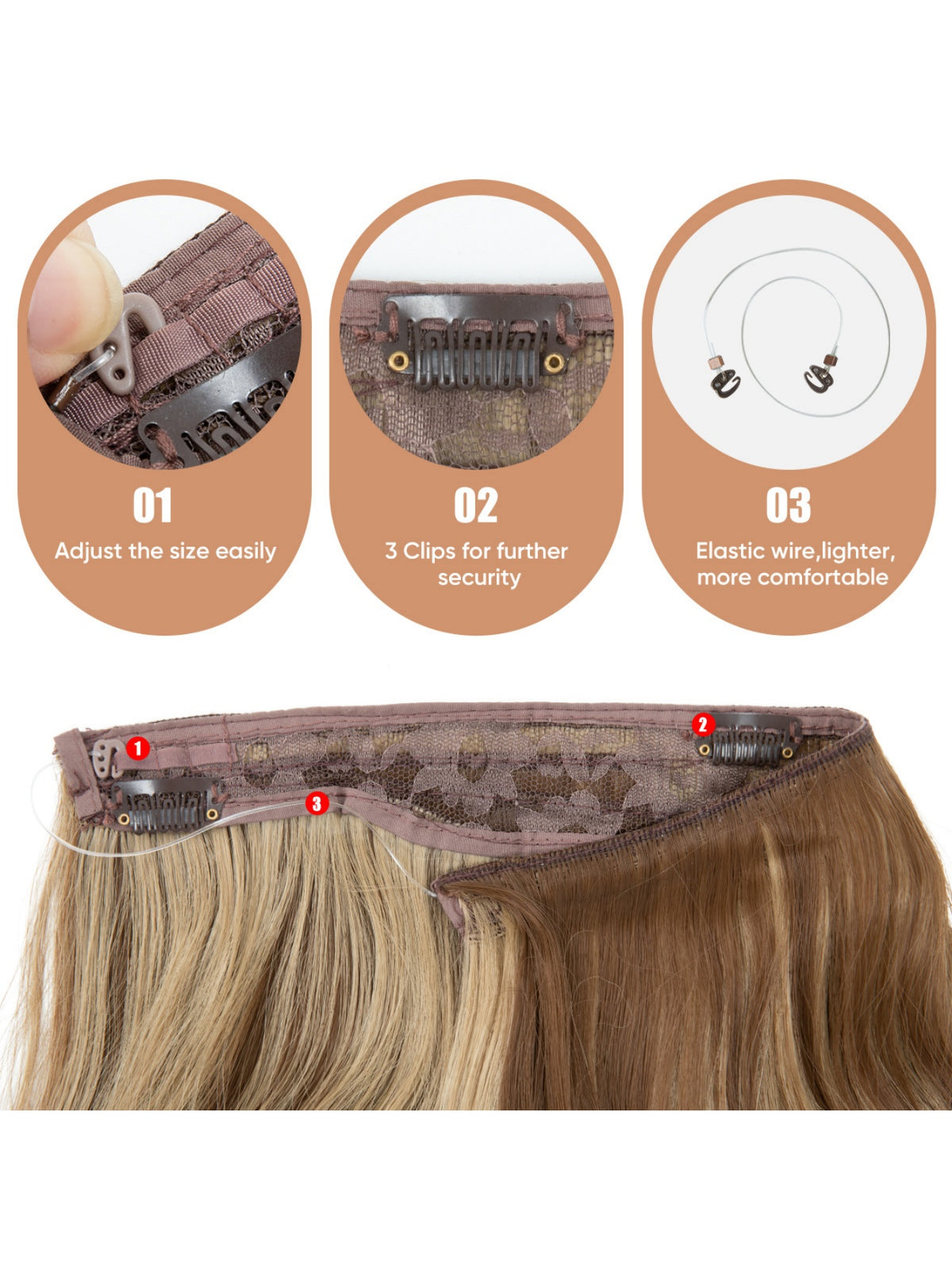 One-piece Hairpiece, Long Wavy Curls, Seamless Synthetic Fiber Wig