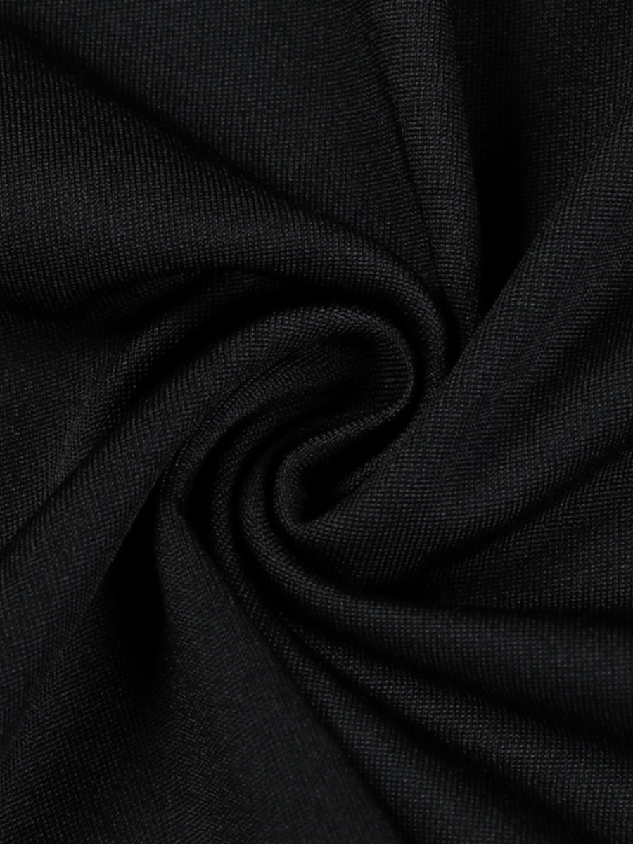 V-neck Black Lace Long Sleeve Pleated Tight Fit Formal Evening Long Dress