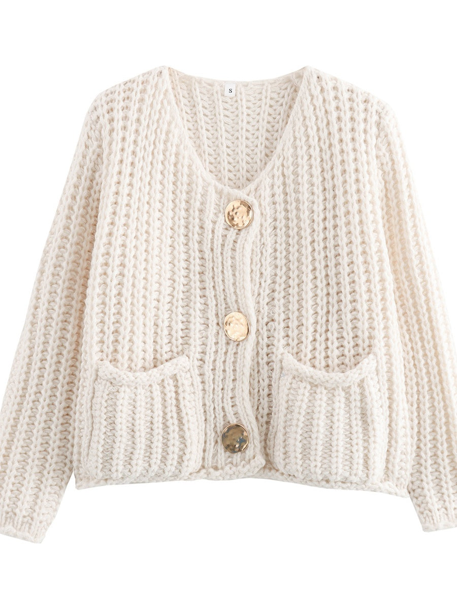 Metal Buttons Cropped knitted cardigan