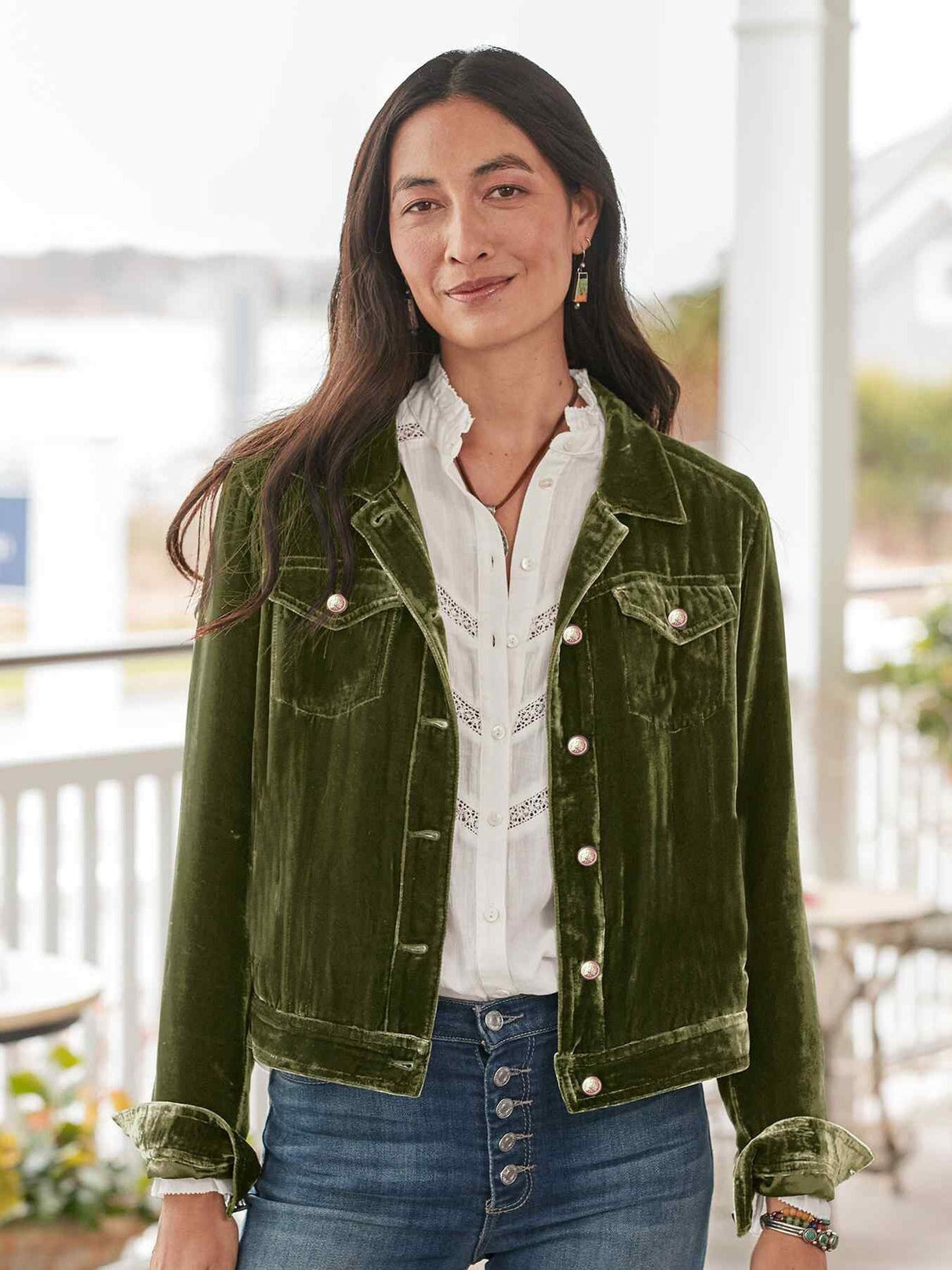 Velvet Buttons Pocket Short Jackets